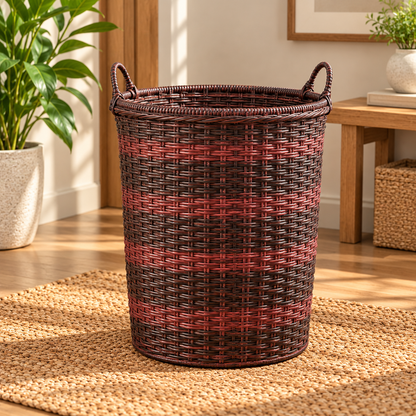 Handmade - Rattan Burgundy Wicker Laundry Basket Trendy Home