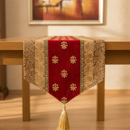 Hand Sequin - Red Ghazi Table Runner Trendy Home