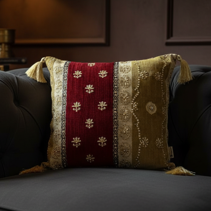 Hand Sequin - Red Ghazi Cushion Cover Trendy Home