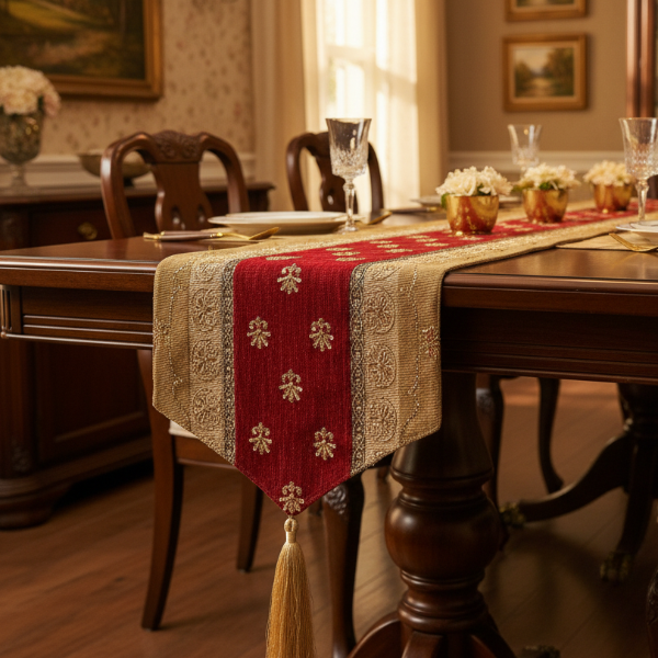 Hand Sequin - Red Ghazi Table Runner Trendy Home