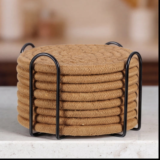 Handwoven Jute Brown Coaster Set Trendy Home