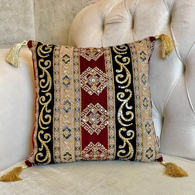 Hand Sequin - Maroon Black Cushion Cover Trendy Home