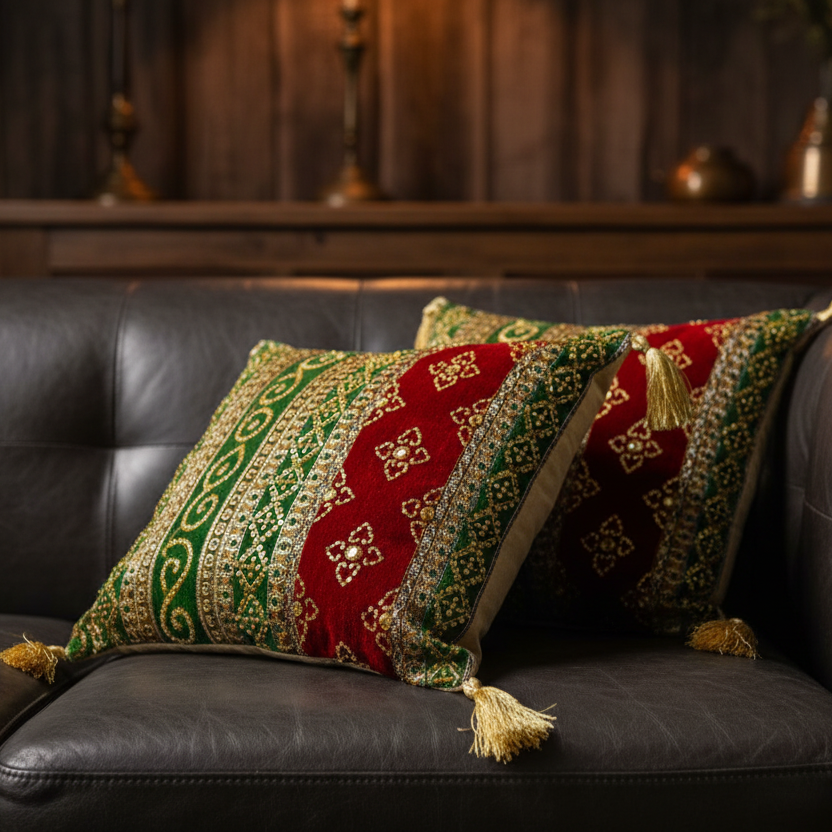 Hand Sequin - Red Green Cushion Cover Trendy Home