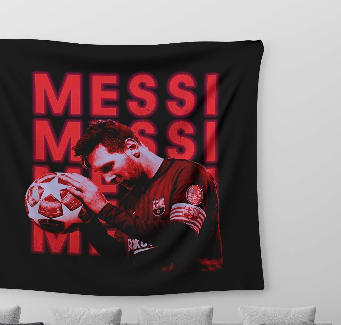 Messi Red Neon Tapestry trendy home