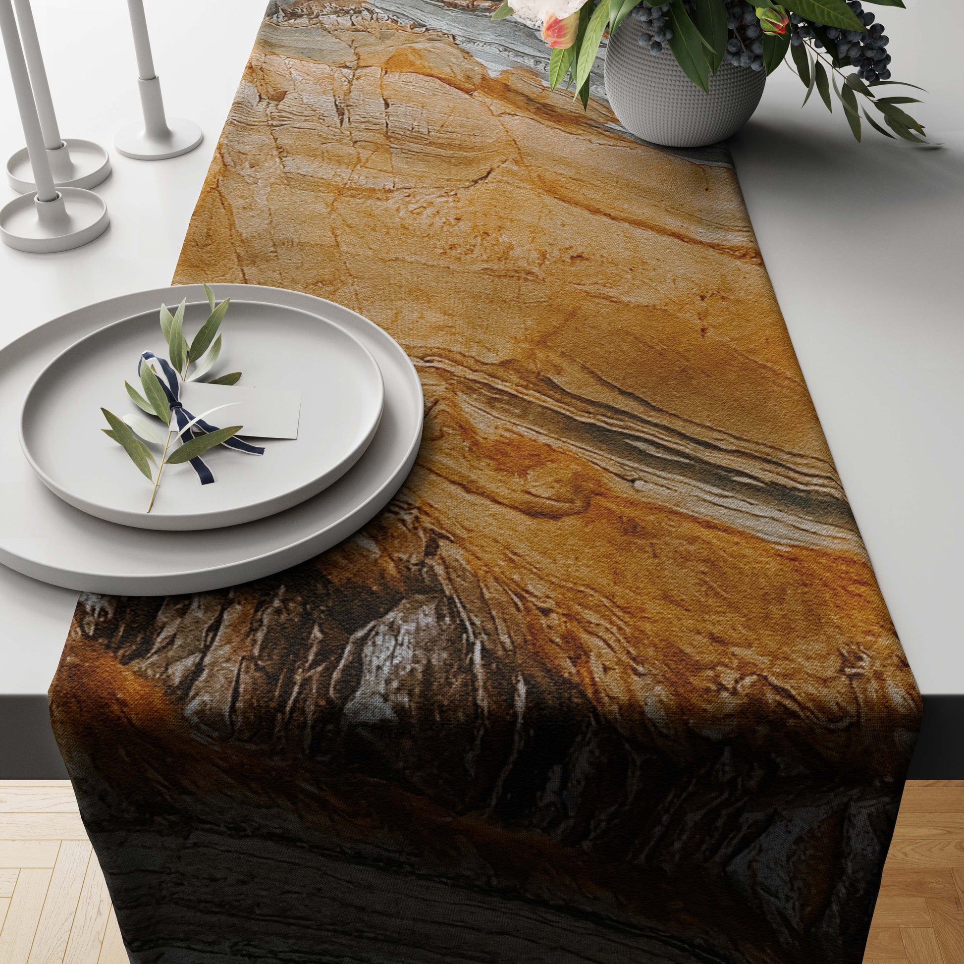 Earth Jasper Marble-Stone Table Runner Trendy Home