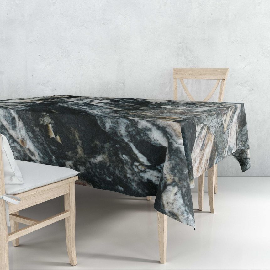 Black Chromite Marble-Stone Tablecloth Trendy Home