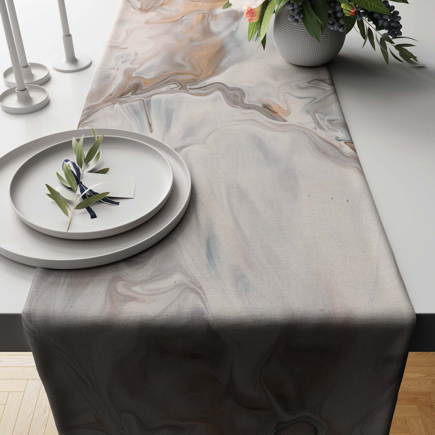 Gray Quartz Marble-Stone Table Runner Trendy Home